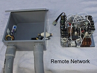 Home Brew Remote Matching Network is controlled by 8 relays, one for each band. The components are quite robust. <br /><br />At 500w pep there really isn't any sense of heating except for some mimor warmth in the Low Pass toroidal choke used on 75mtr (with 1900pf).<br /><br />The parts chassis simply drops into the watertight enclosure and is mated with 4 connectors (2 banana plugs, 1 lug and a 9 pin Molex control cable connector).<br /><br />The gray pipes are slip-on's to cover the external connectors and cables.